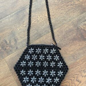 Elegant Black Beaded Floral Women's Bag